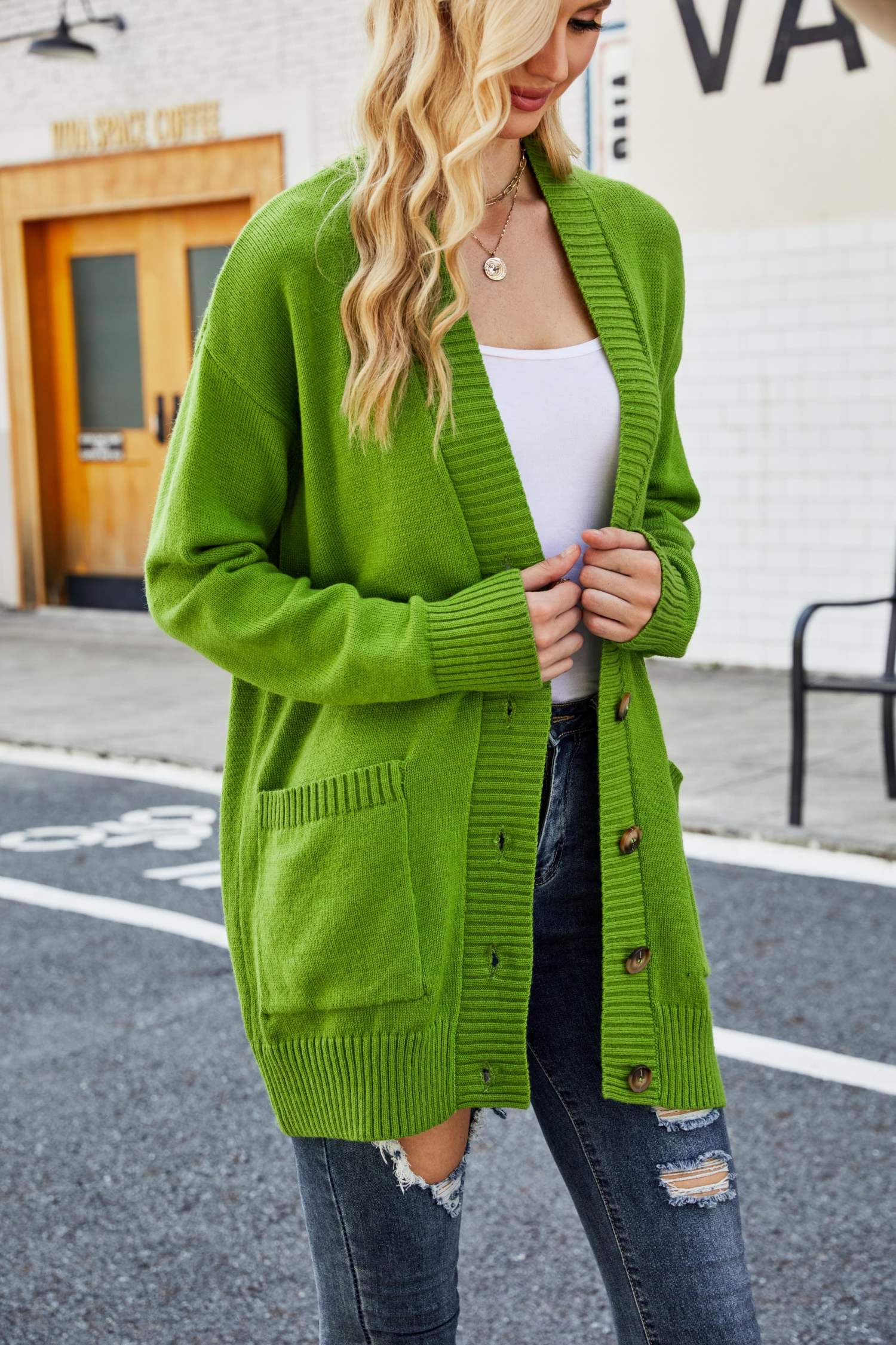 Ribbed Trim Dropped Shoulder Pocketed Cardigan  Coats & Jackets- Doll Fits