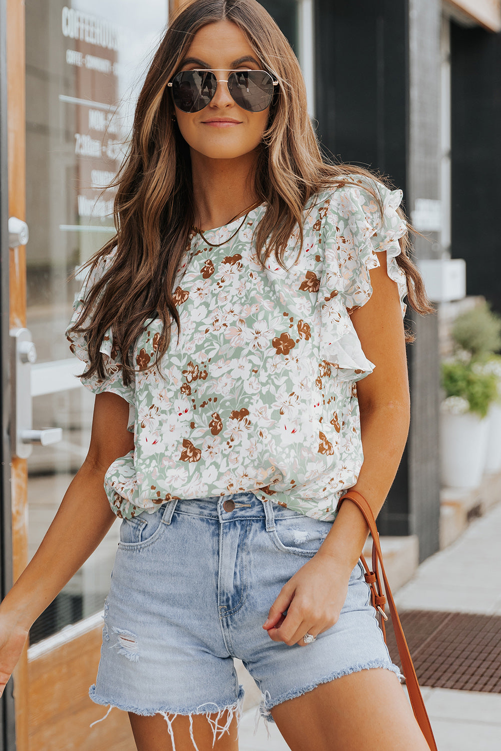Floral Ruffled Flutter Sleeve Blouse  Shirts & Tops- Doll Fits