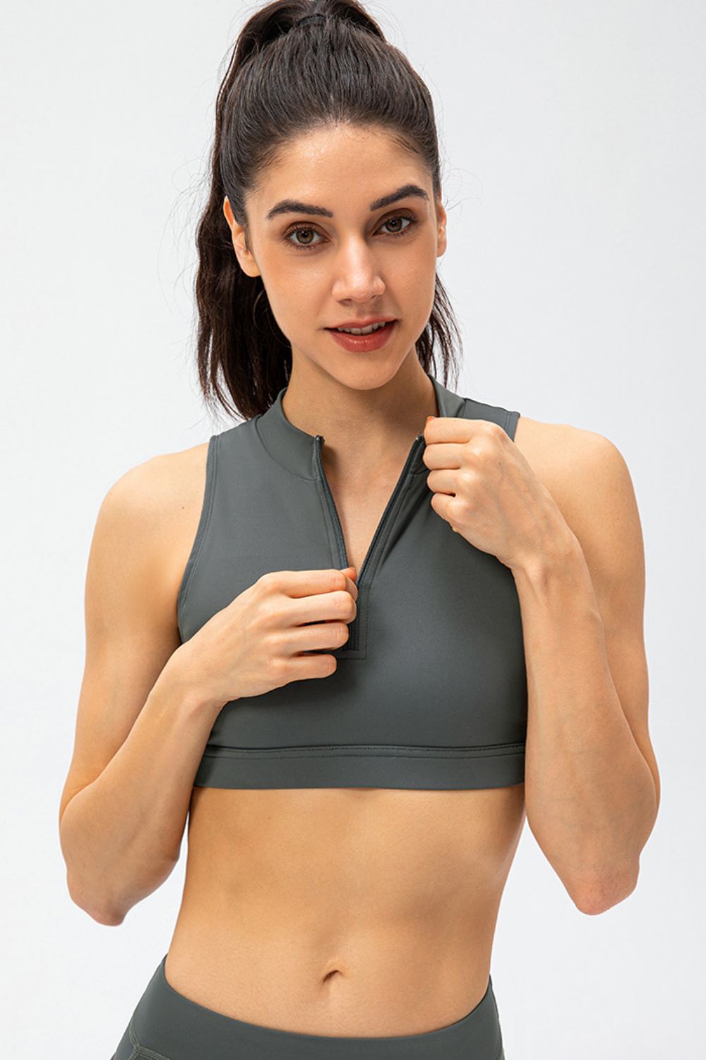Full Size Cropped Cutout Back Zipper Front Active Tank Top  - Doll Fits