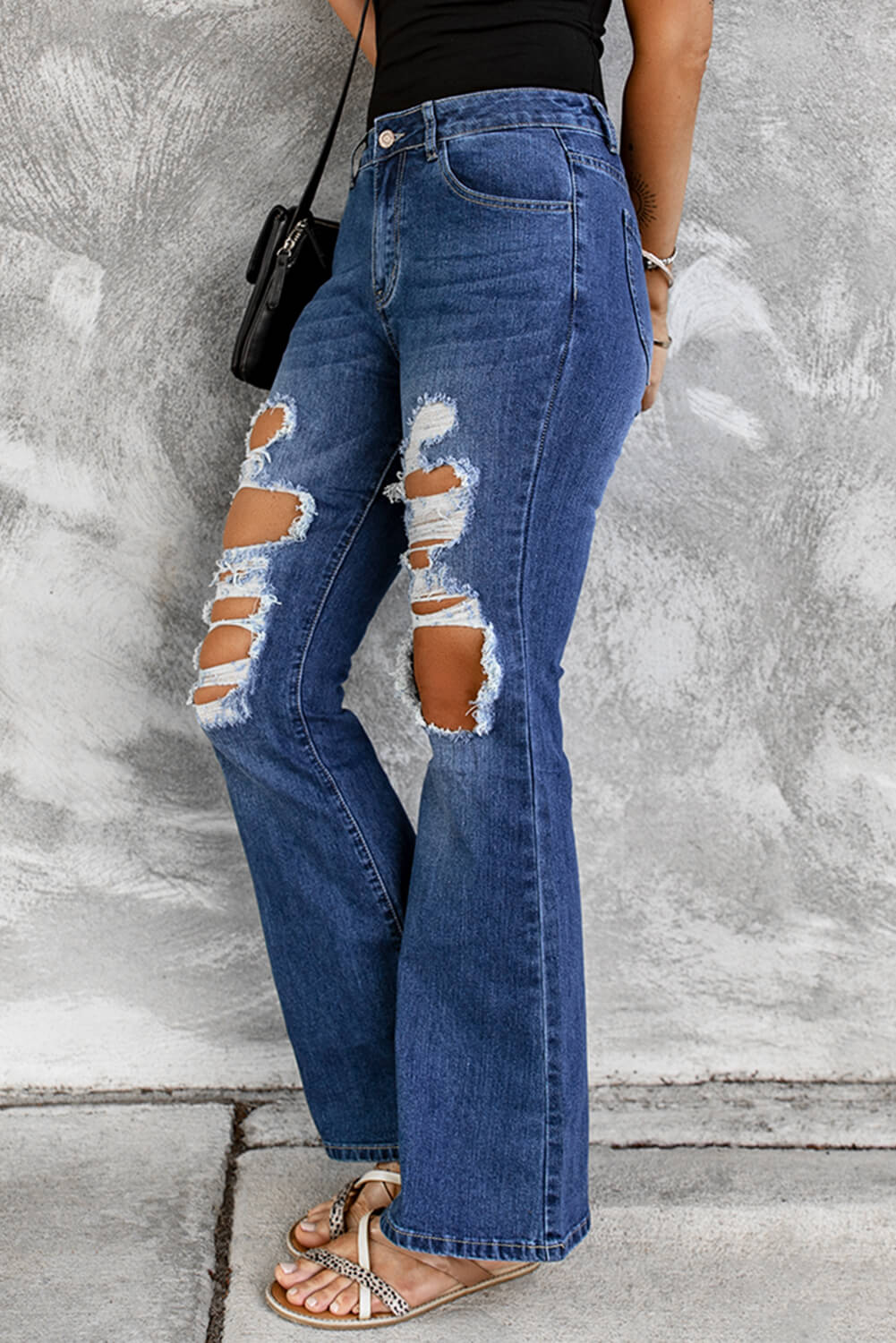 Distressed High Waist Flare Jeans  Pants- Doll Fits