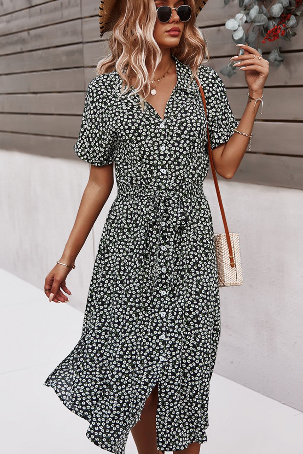 Floral Tie Front Slit Dress  Dresses- Doll Fits