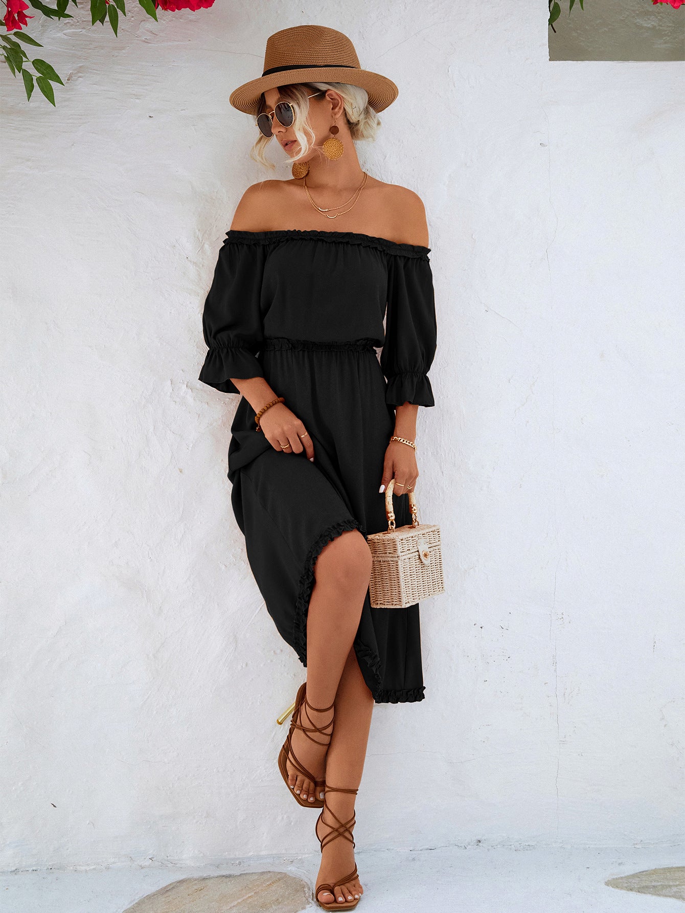 Frilled Off-Shoulder Flounce Sleeve Dress  Dresses- Doll Fits