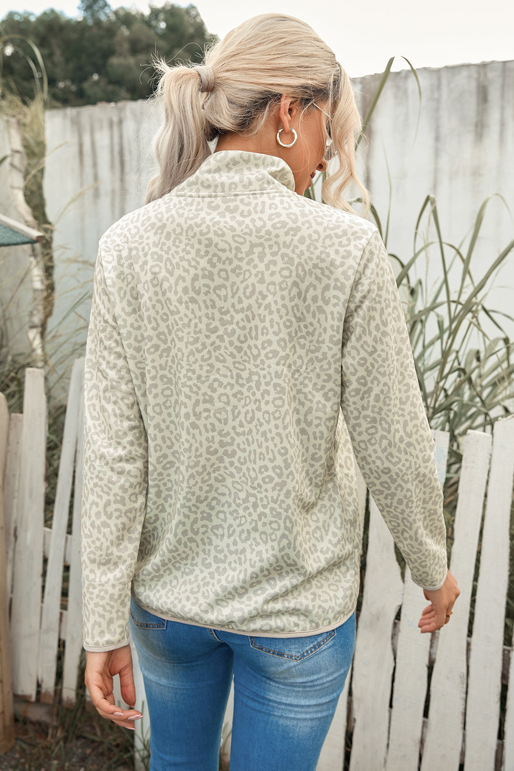 Leopard Print Snap Front Sweatshirt  Shirts & Tops- Doll Fits