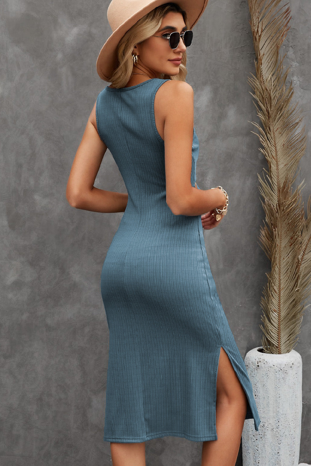 Crisscross Cutout Scoop Neck Slit Midi Dress  Dresses- Doll Fits