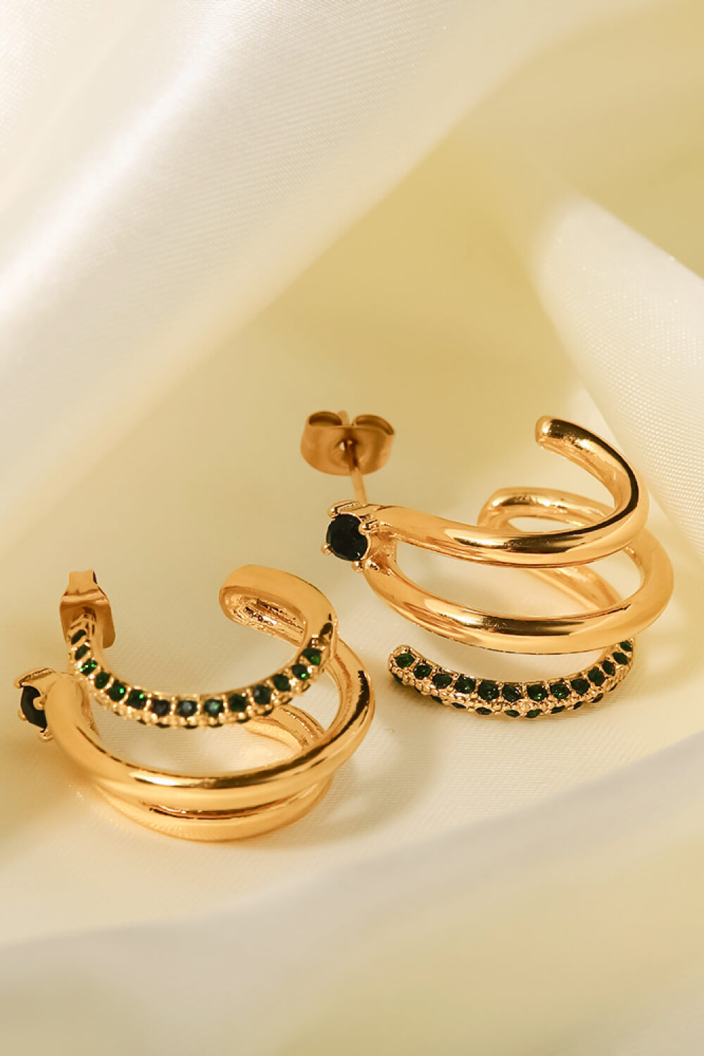 18K Gold Plated Cubic Zirconia Wrap C-Hoop Earrings  Earrings- Doll Fits