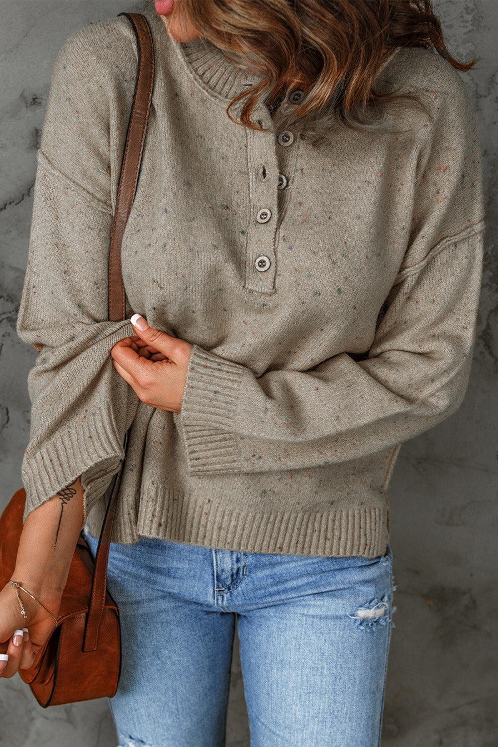 Colorful Exposed Seam Henley Sweater  Shirts & Tops- Doll Fits