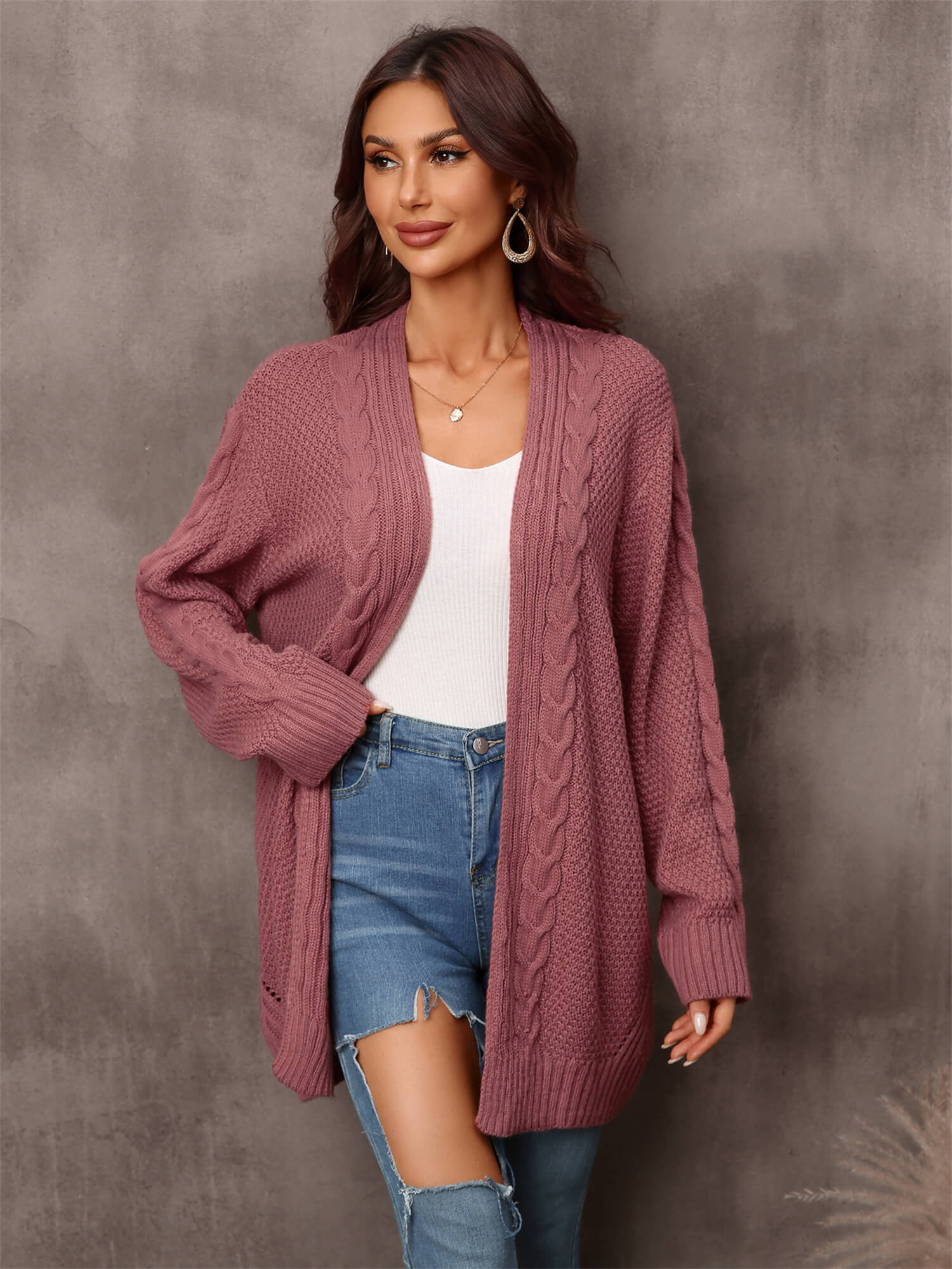 Warm Fall Mixed Knit Open Front Longline Cardigan  Coats & Jackets- Doll Fits