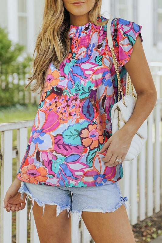 Floral Smocked Flutter Sleeve Top  Shirts & Tops- Doll Fits