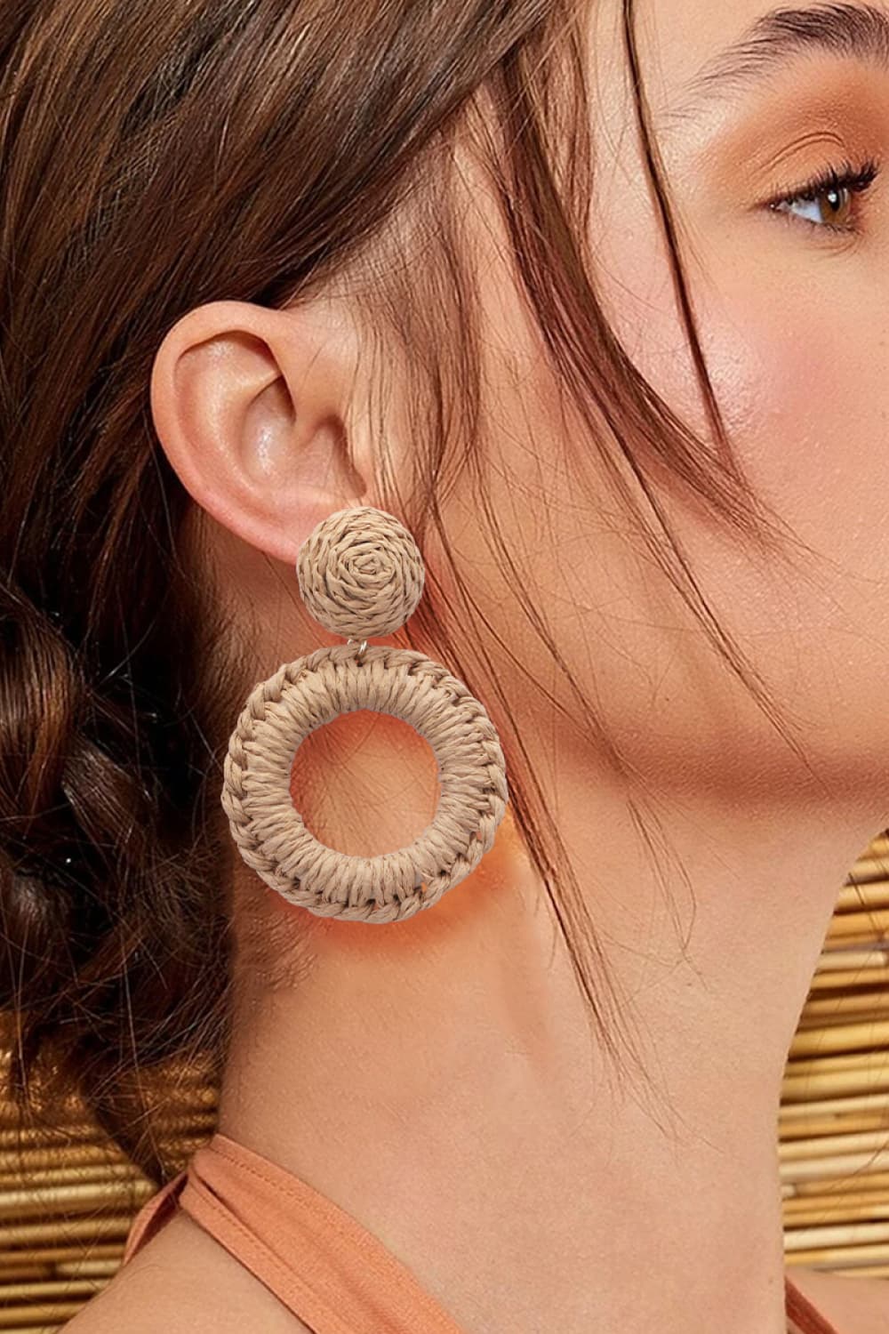 Round Shape Raffia Grass Dangle Earrings  Earrings- Doll Fits
