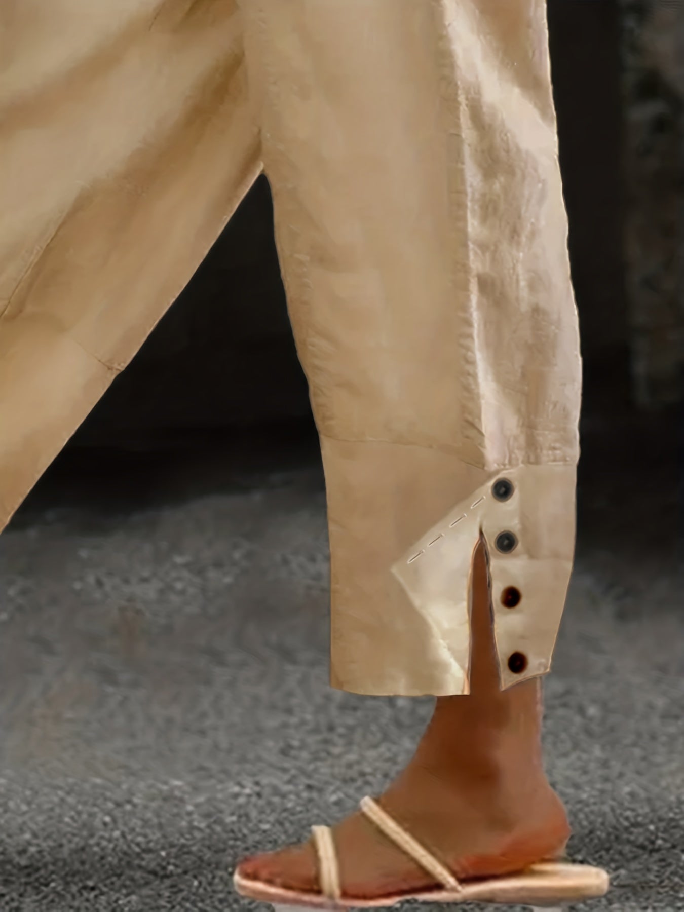Plus Size Buttoned Slit Pants with Pockets  - Doll Fits