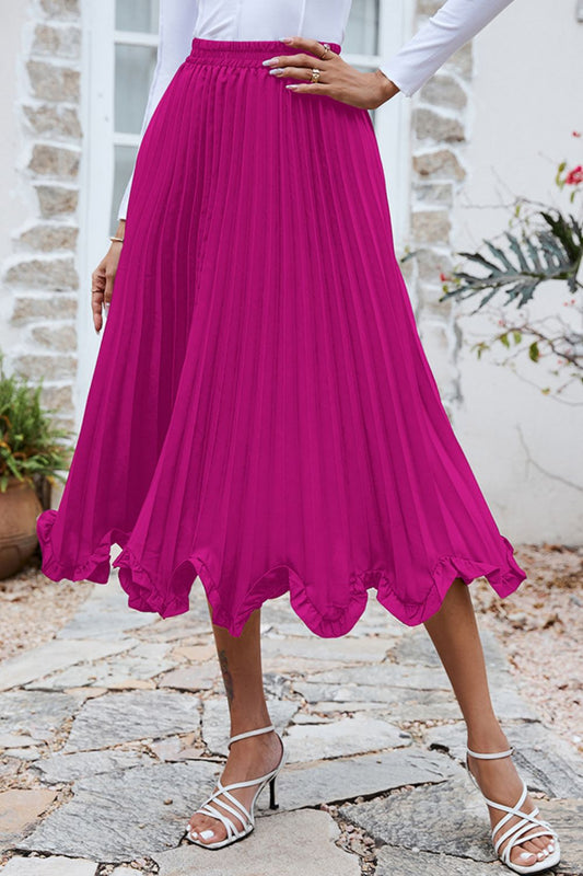 Frill Trim Smocked Waist Midi Skirt  Skirts- Doll Fits