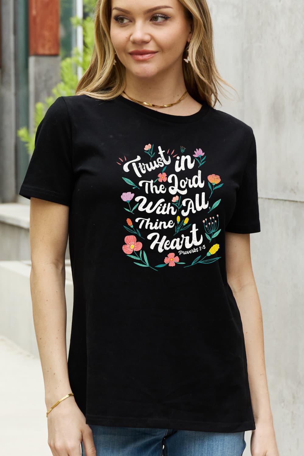 Simply Love Full Size TRUST IN THE LORD WITH ALL THINE HEART PROVERBS 3:5 Graphic Cotton Tee  Shirts & Tops- Doll Fits