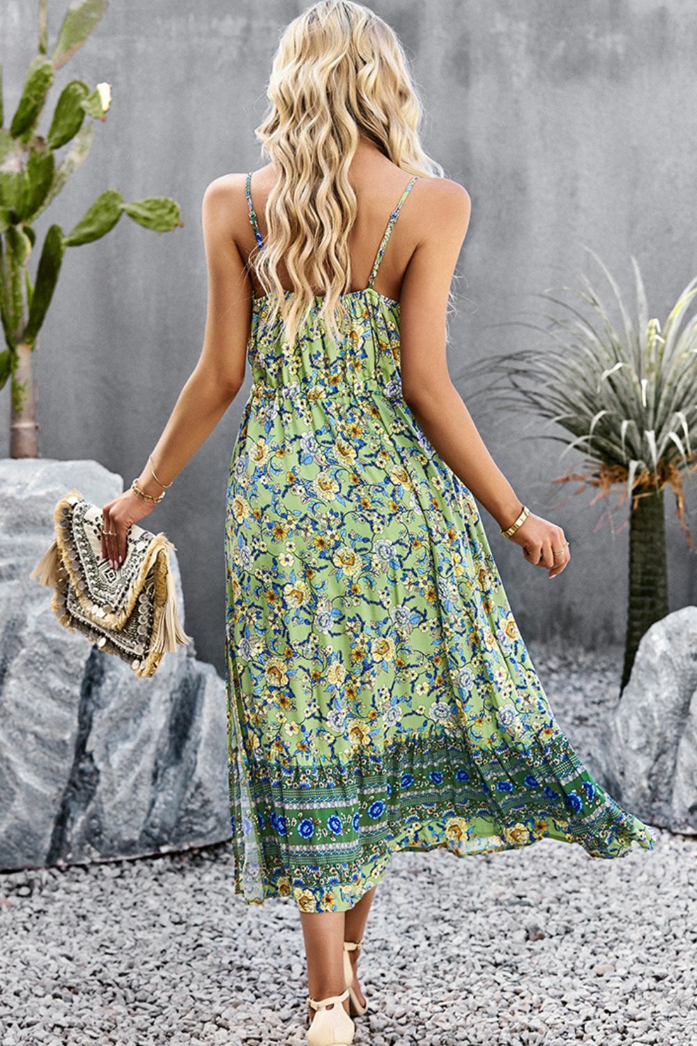 Bohemian Spaghetti Strap Drawstring Slit Dress  Dresses- Doll Fits