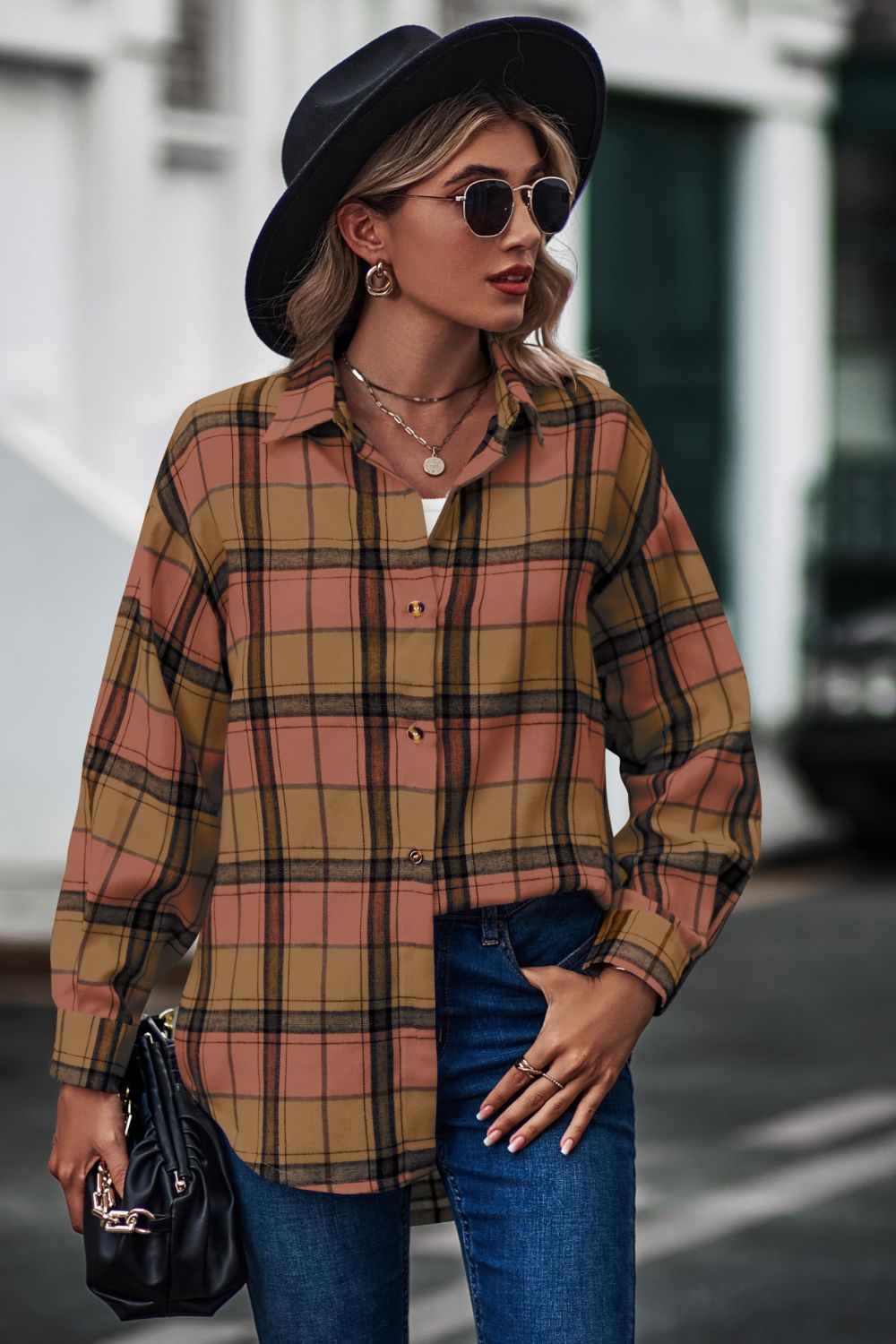 Plaid Long Sleeve Shirt  - Doll Fits
