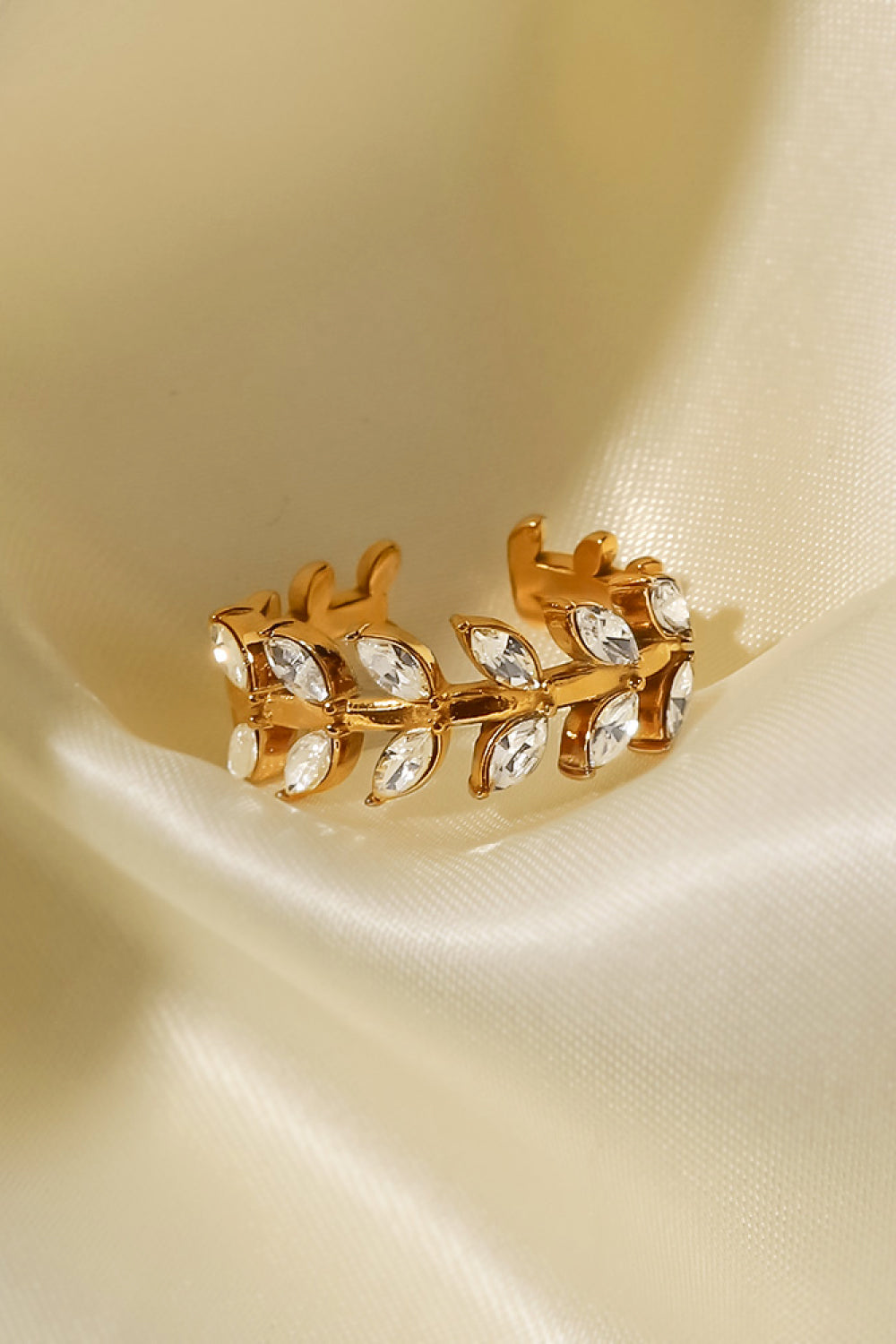 Inlaid Zircon Leaf Open Ring  Rings- Doll Fits
