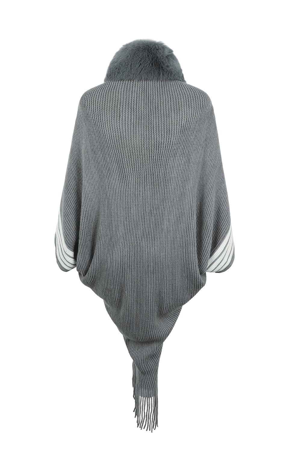 Striped Fringe Detail Long Sleeve Poncho  - Doll Fits