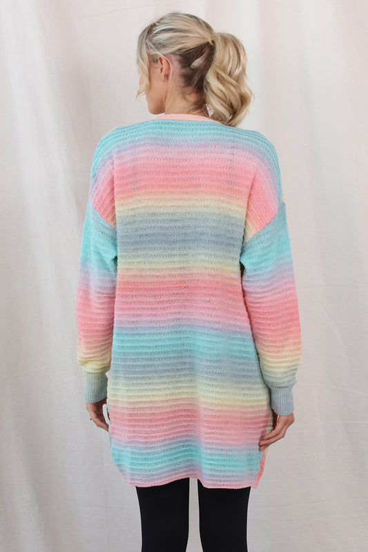Gradient Dropped Shoulder Longline Cardigan  - Doll Fits