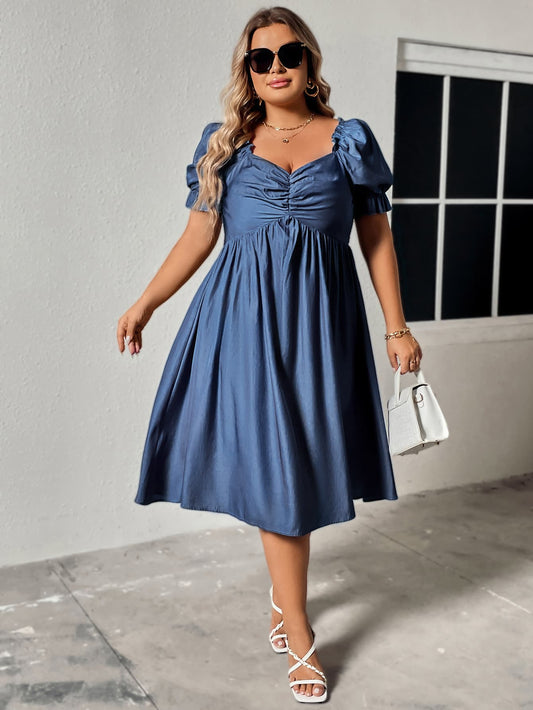 Plus Size Ruched Sweetheart Neck Dress  Dresses- Doll Fits