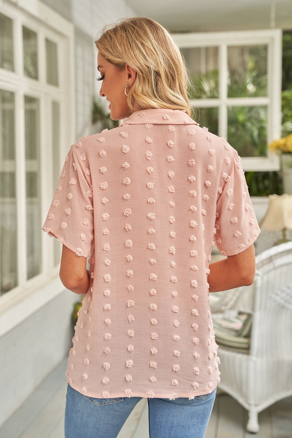 Raelynn Swiss Dot Collar Short Sleeve Shirt  Shirts & Tops- Doll Fits