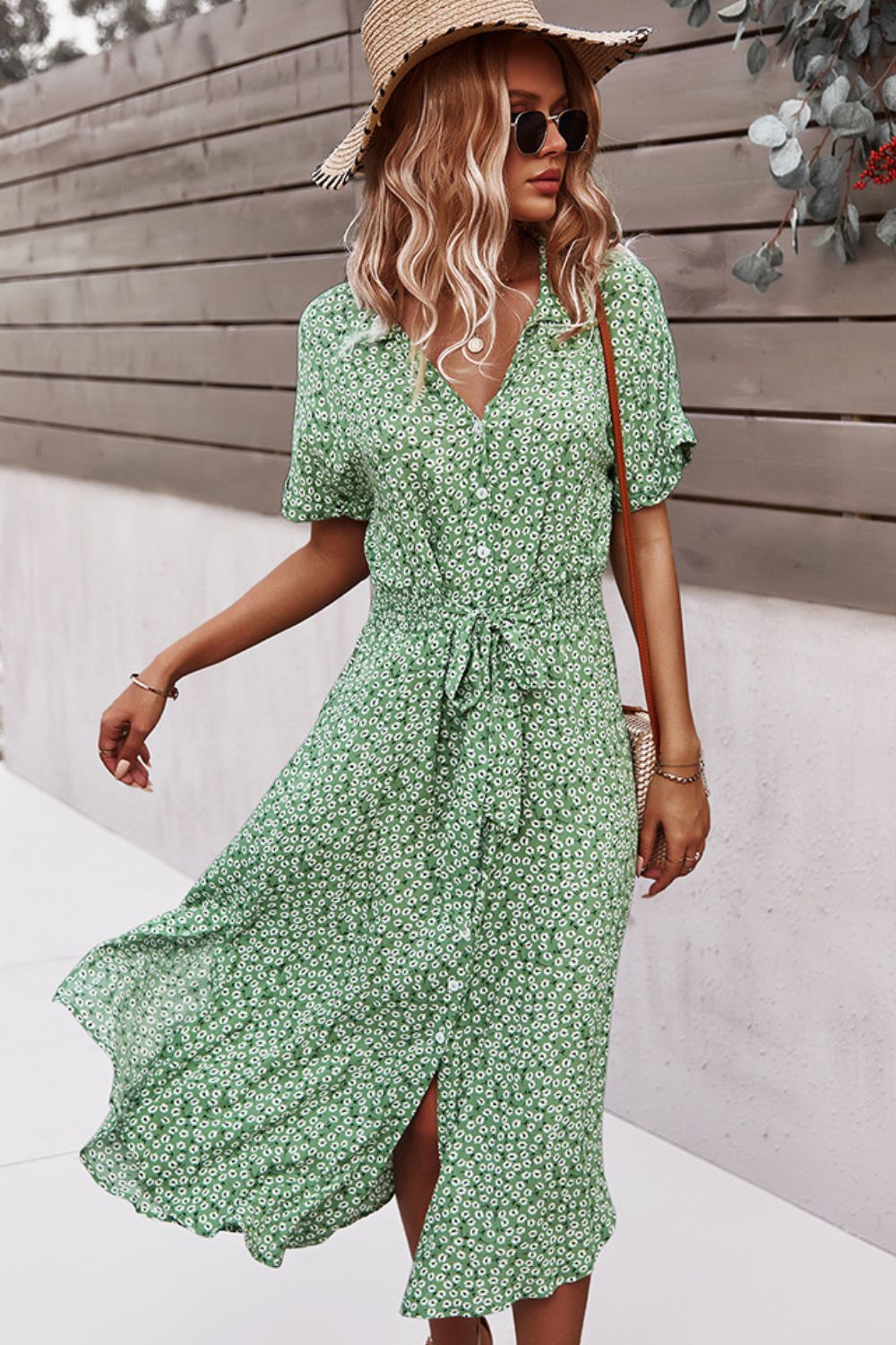 Floral Tie Front Slit Dress  Dresses- Doll Fits