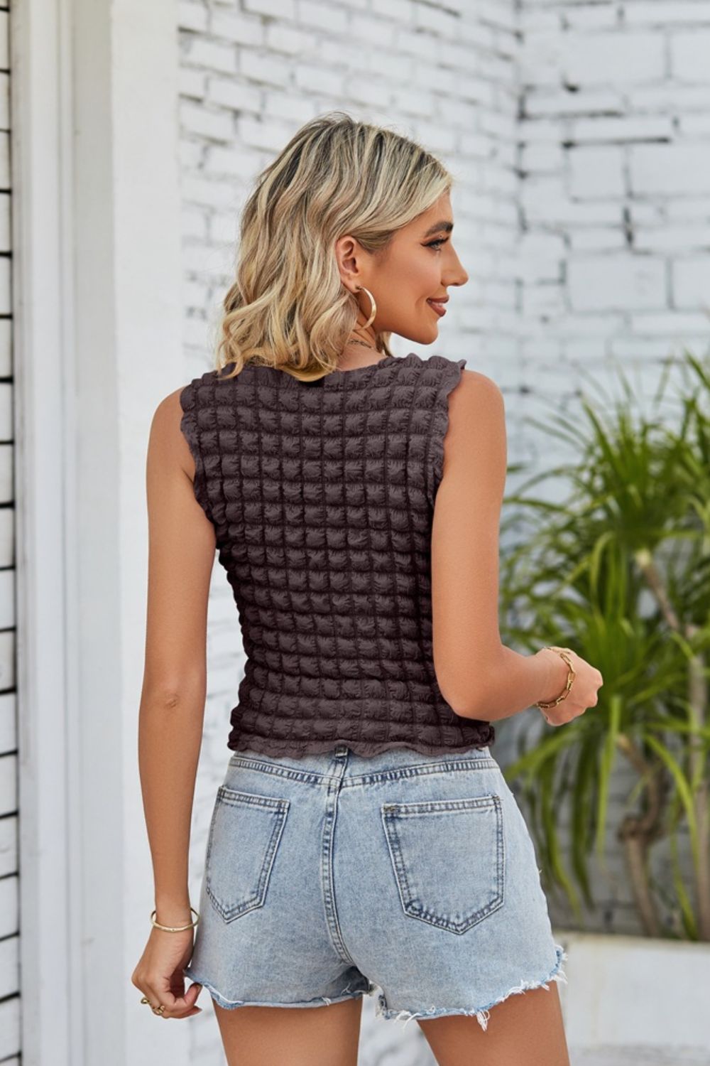 Textured Round Neck Tank  Shirts & Tops- Doll Fits