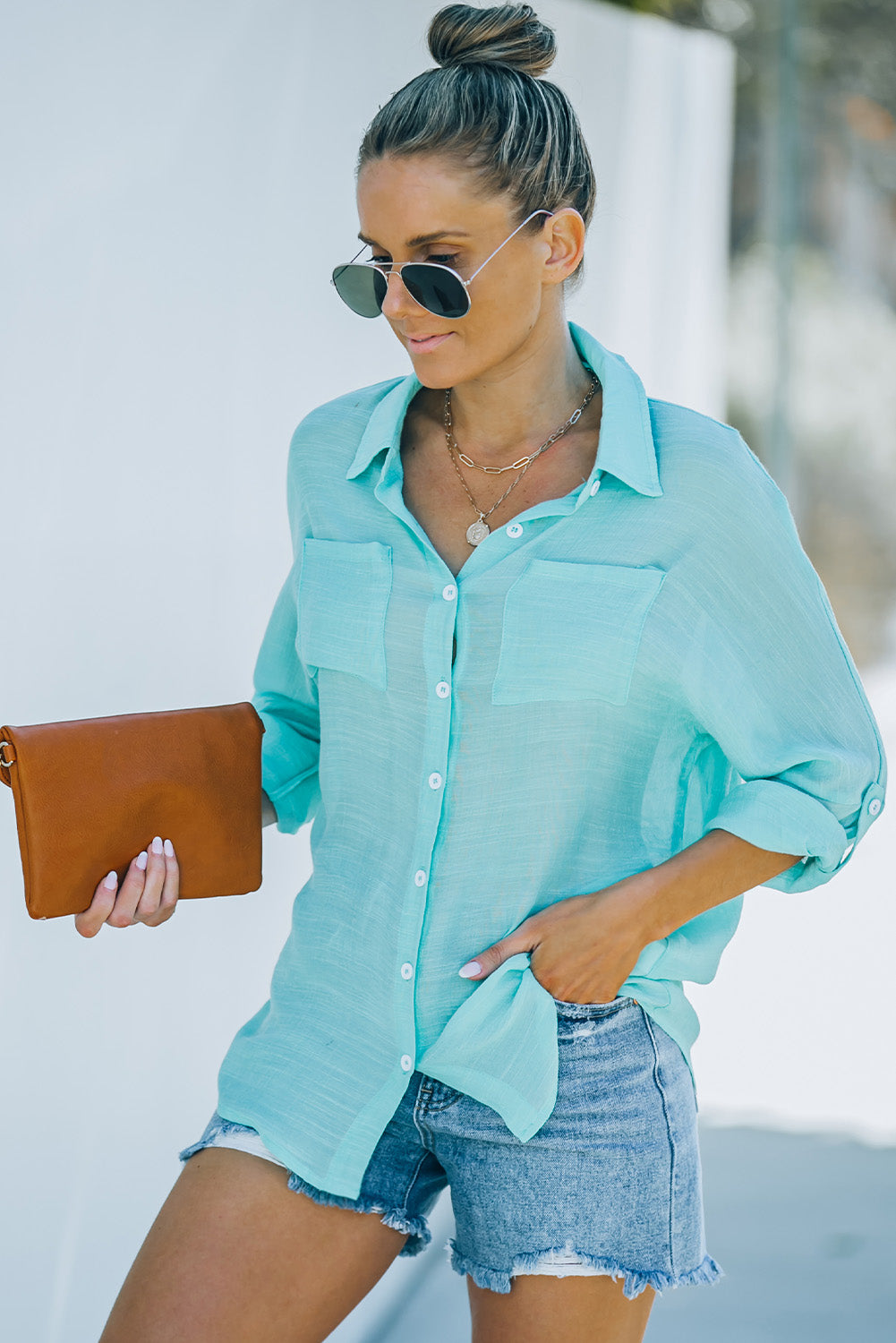 Button-Up Shirt with Breast Pockets  Shirts & Tops- Doll Fits