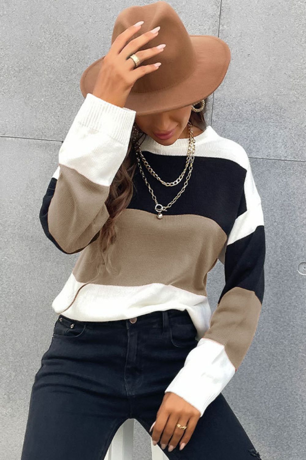 Longing For Fall Color Block Sweater  Shirts & Tops- Doll Fits