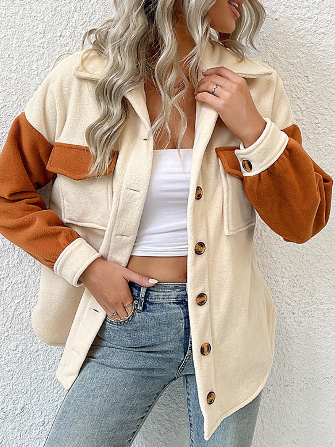 Contrast Button-Up Fleece Jacket  Coats & Jackets- Doll Fits