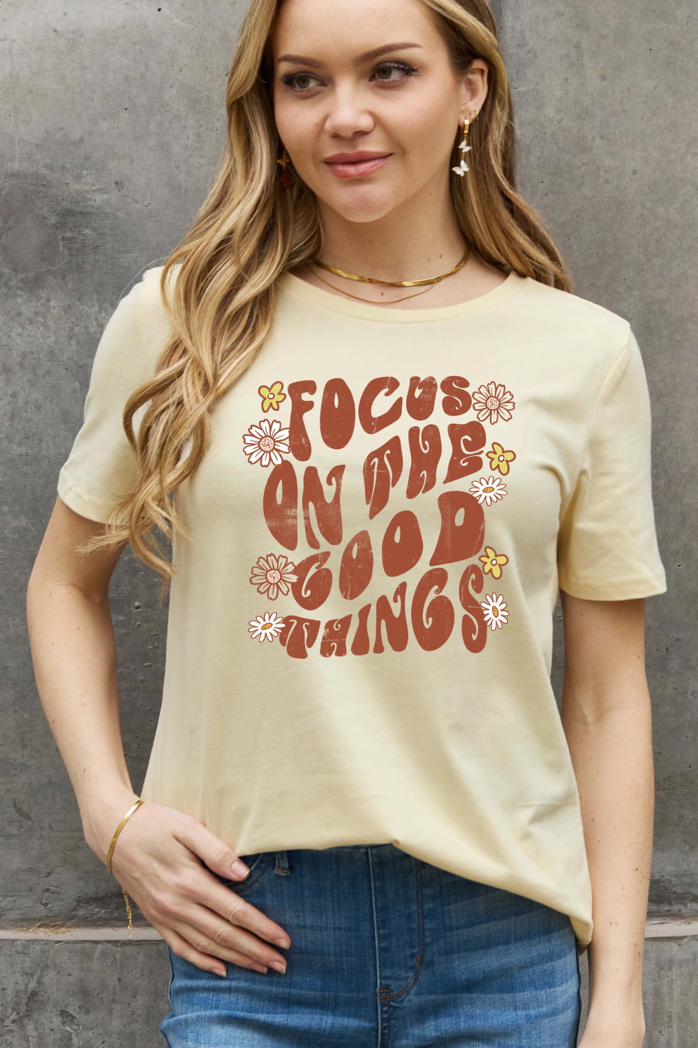 Simply Love Full Size FOCUS ON THE GOOD THINGS Graphic Cotton Tee  - Doll Fits