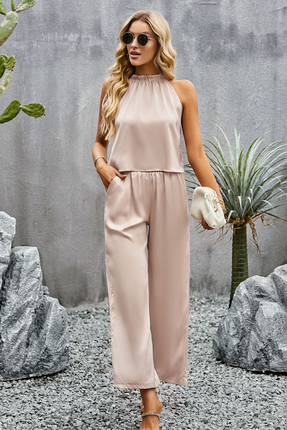 Grecian Neck Sleeveless Pocketed Top and Pants Set  Outfit Sets- Doll Fits