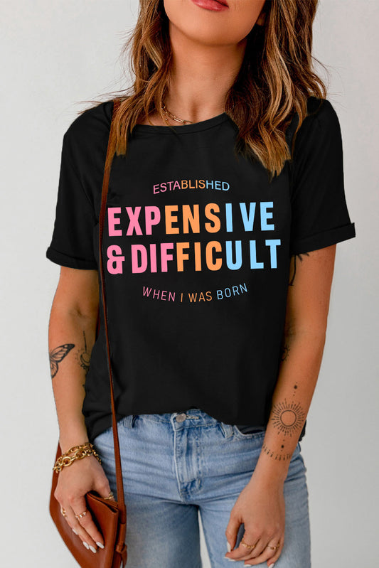 Slogan Graphic Cuffed Sleeve Tee  Shirts & Tops- Doll Fits