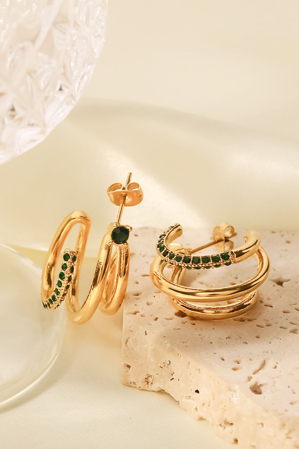 18K Gold Plated Cubic Zirconia Wrap C-Hoop Earrings  Earrings- Doll Fits