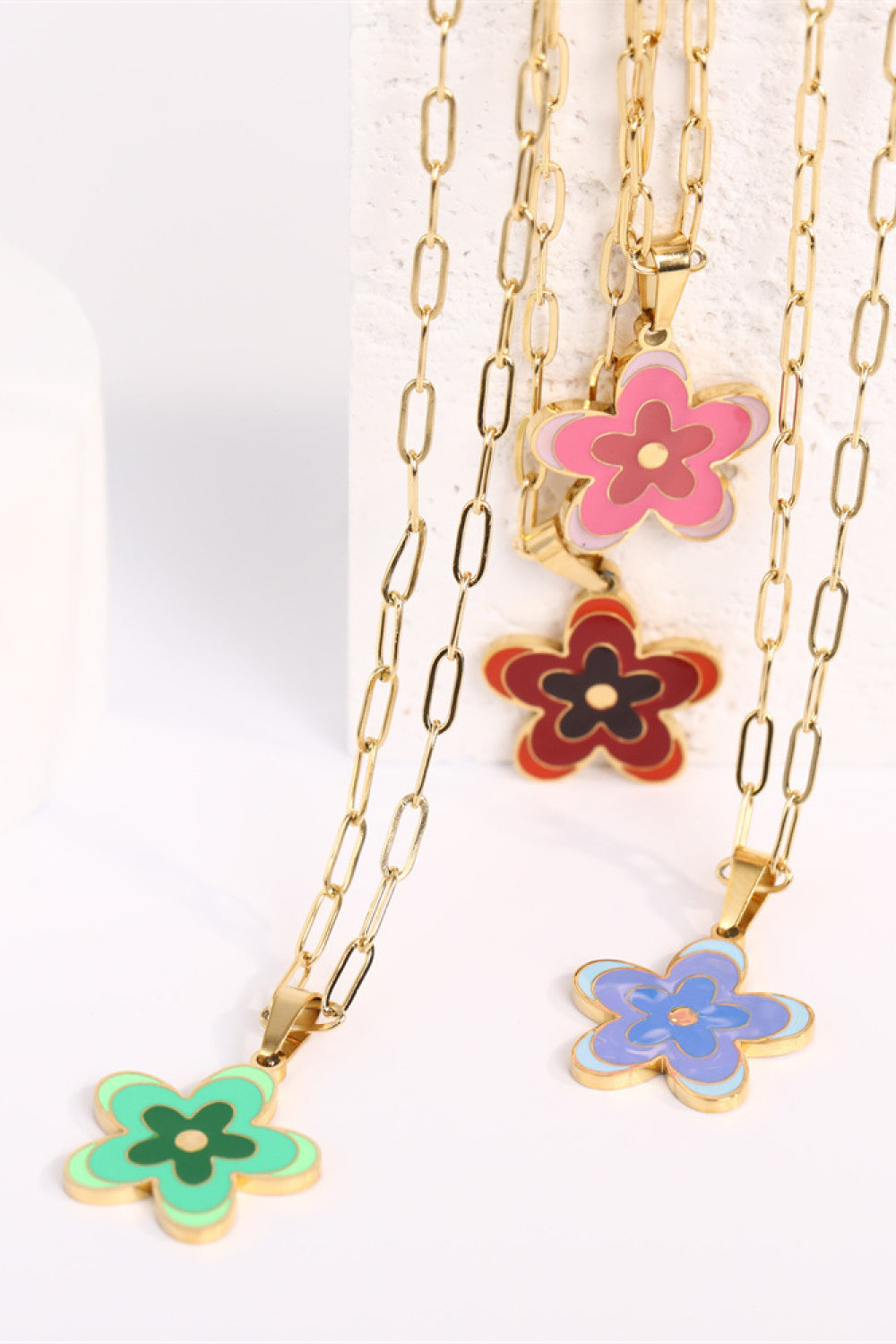 Flower Pendant Stainless Steel Necklace  Necklaces- Doll Fits