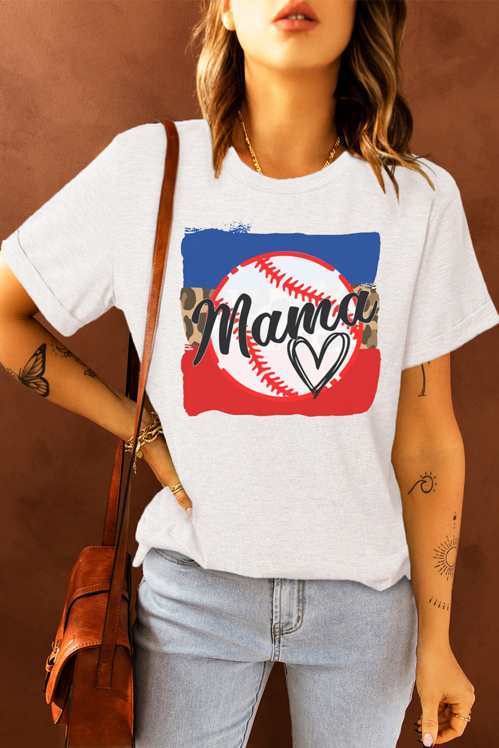 MAMA Heart Graphic Round Neck T-Shirt  Shirts & Tops- Doll Fits