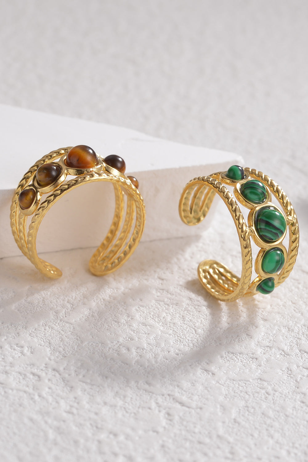 18K Gold Plated Nature Stone Open Ring  - Doll Fits