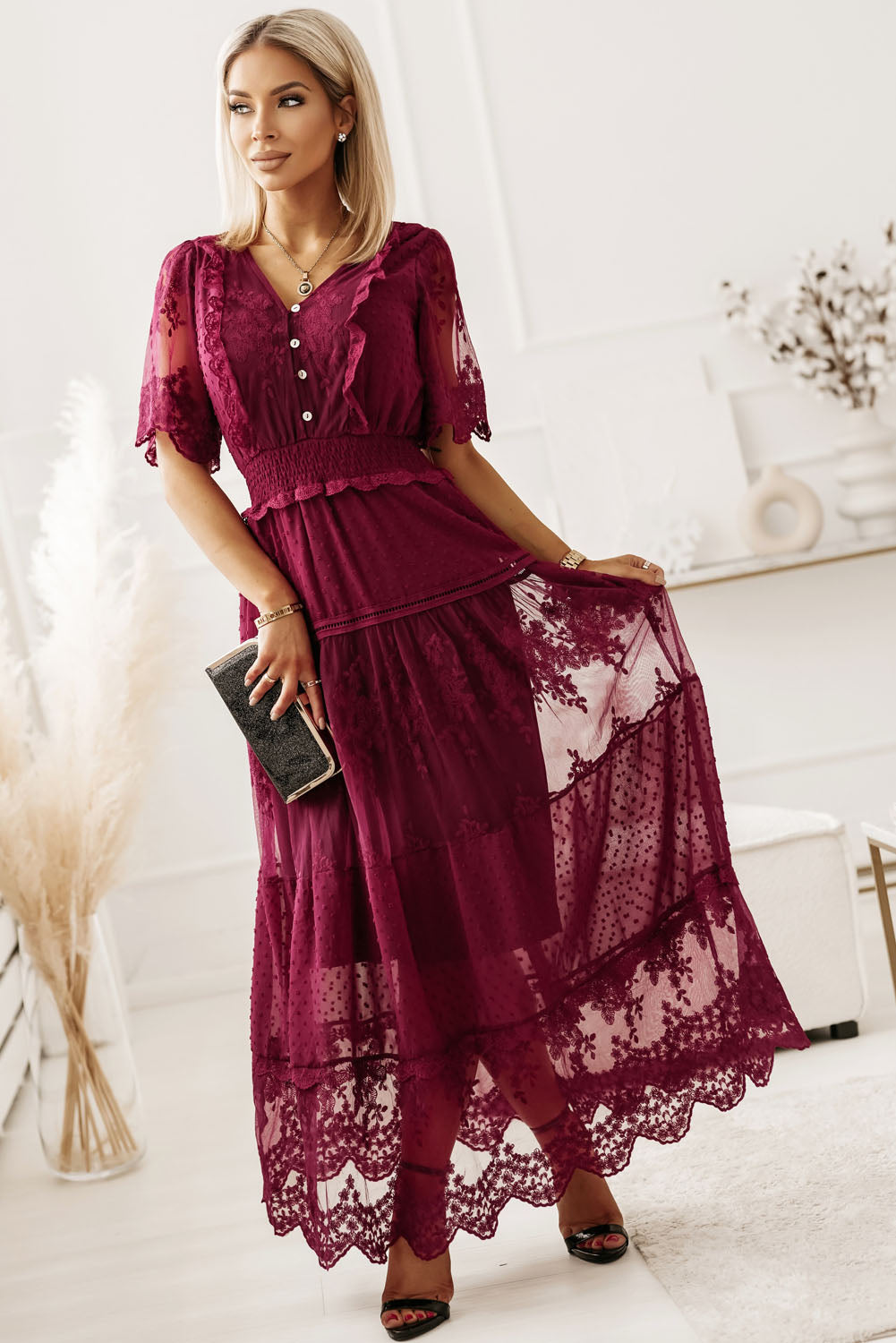Swiss Dot Buttoned Smocked Waist Dress  Dresses- Doll Fits