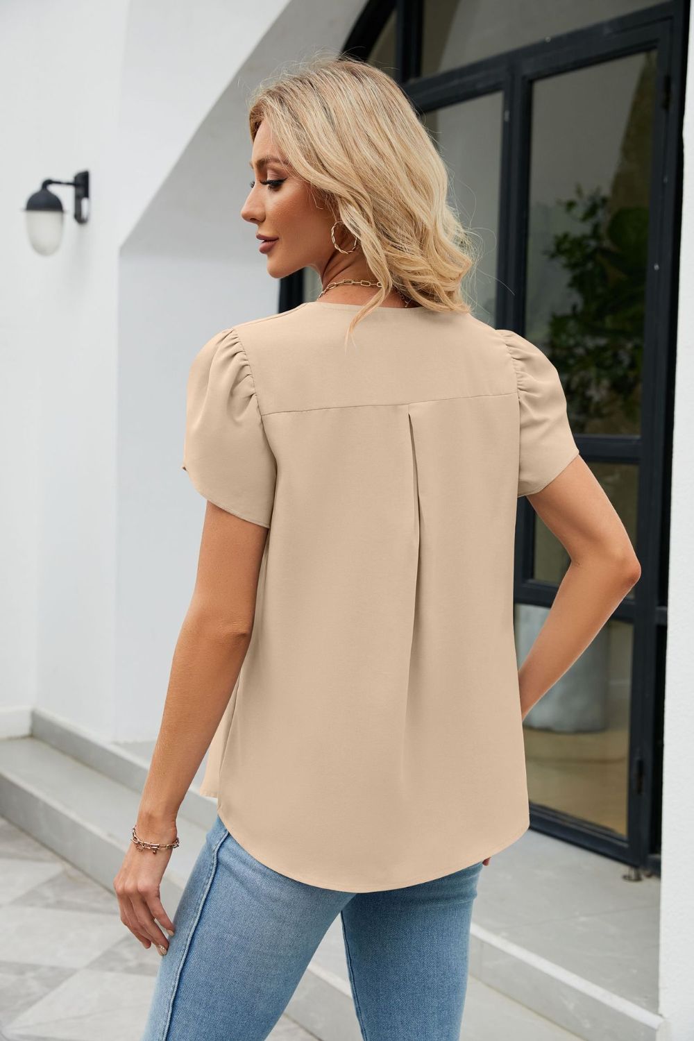 Petal Sleeve V-Neck Top  Shirts & Tops- Doll Fits