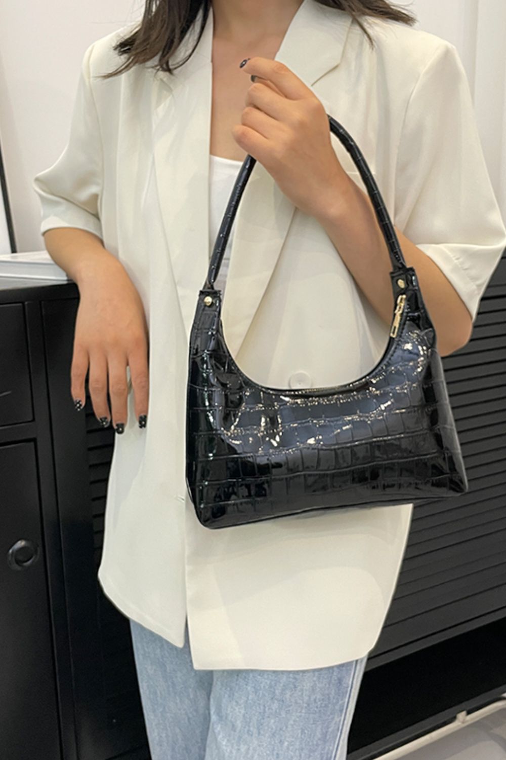 Textured PU Leather Shoulder Bag  - Doll Fits