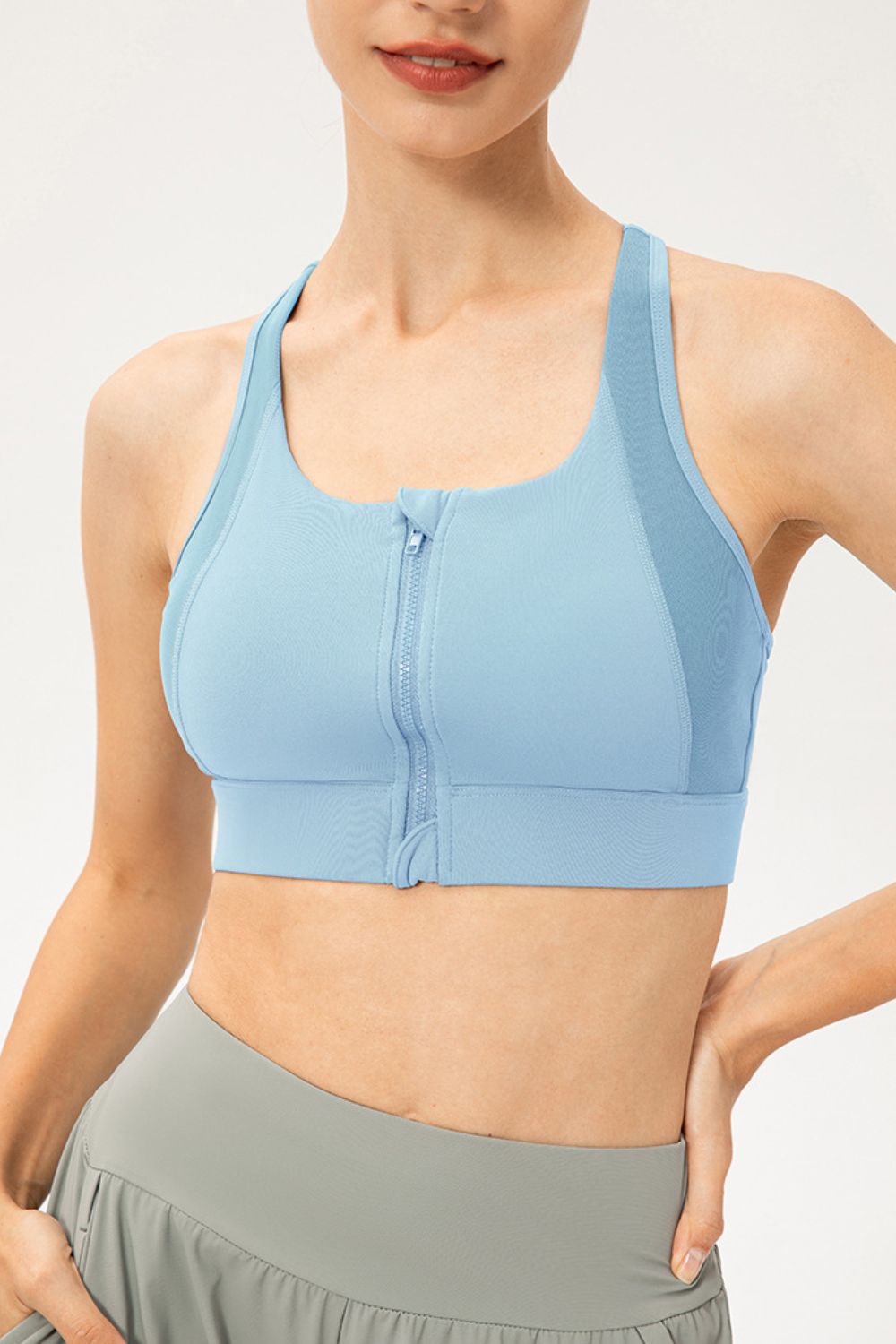 Zip-Up Round Neck Sports Bra  - Doll Fits