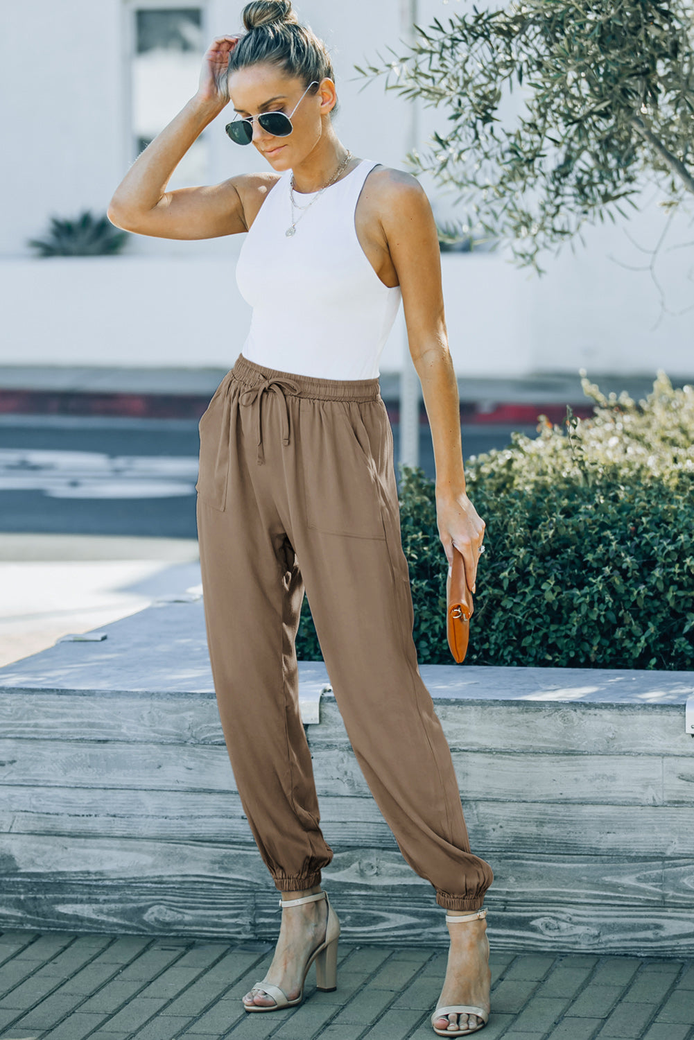 Drawstring Waist Joggers with Pockets  Pants- Doll Fits
