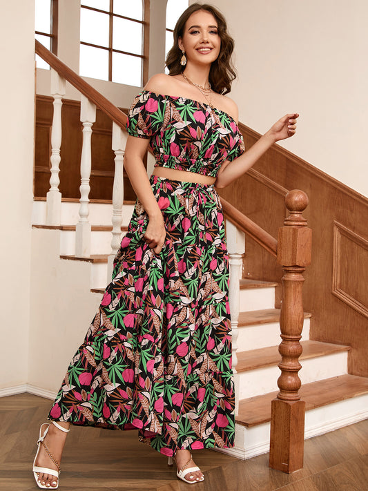 Floral Off-Shoulder Top and Maxi Skirt Set  Outfit Sets- Doll Fits