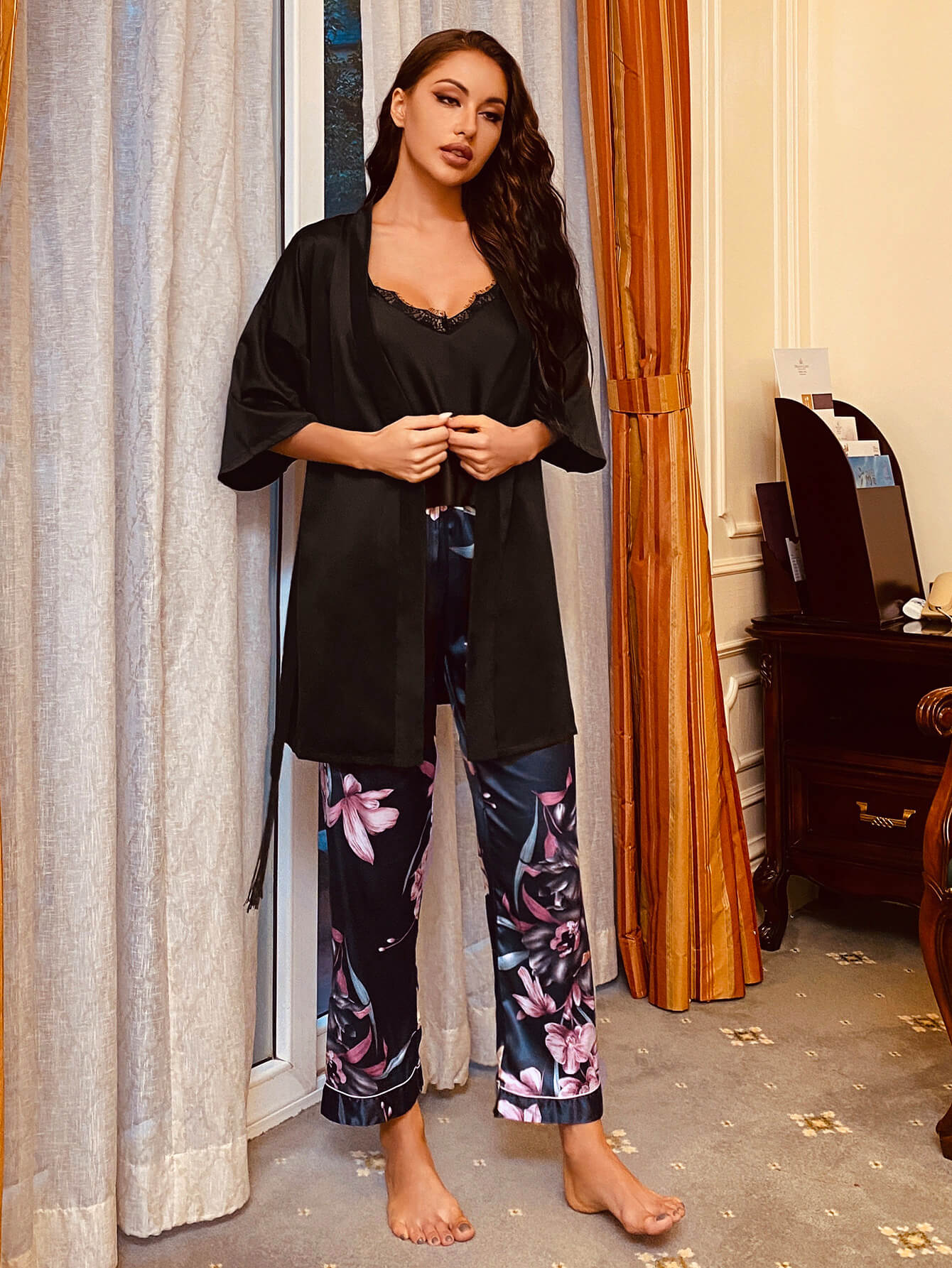 Cami, Robe, and Printed Pants Pajama Set  Sleepwear & Loungewear- Doll Fits