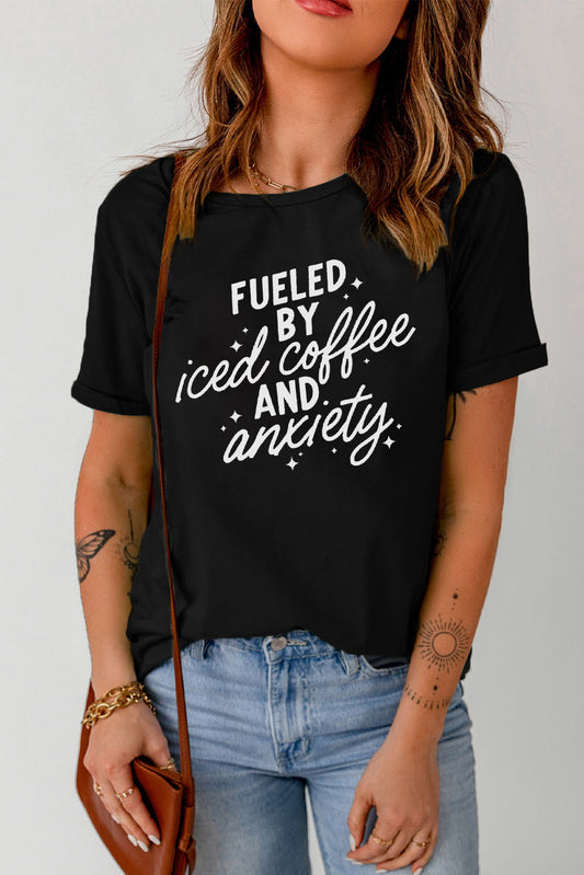 FUELED BY ICED COFFEE AND ANXIETY Graphic Tee  Shirts & Tops- Doll Fits