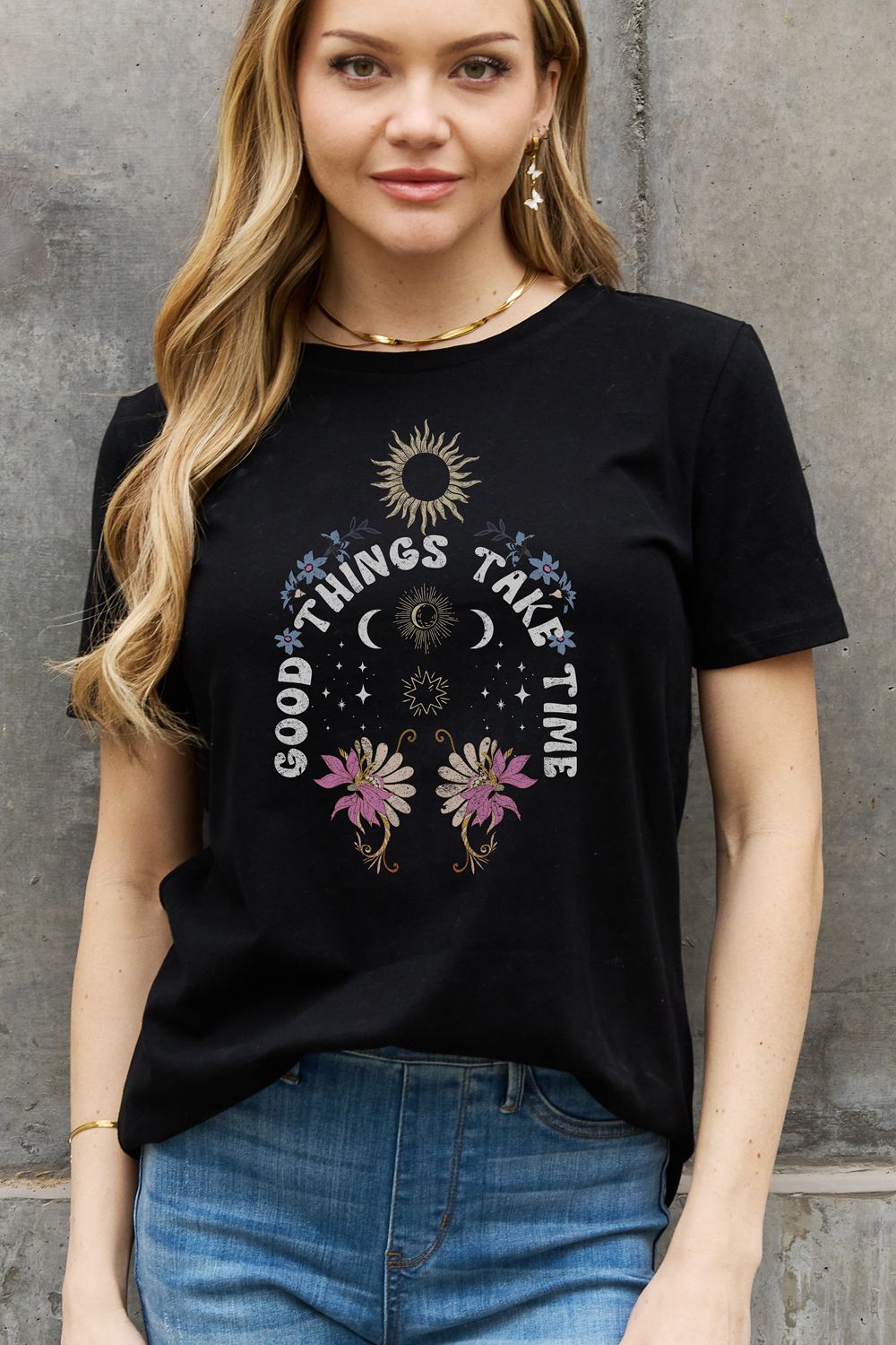 Simply Love Full Size GOOD THINGS TAKE TIME Graphic Cotton Tee  Shirts & Tops- Doll Fits