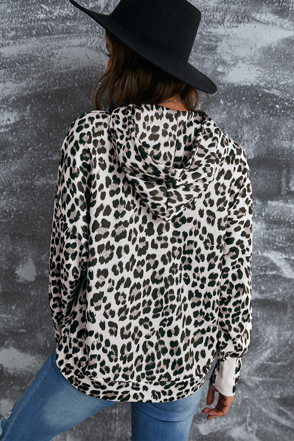 Leopard Print Drawstring Hoodie with Kangaroo Pocket  Shirts & Tops- Doll Fits