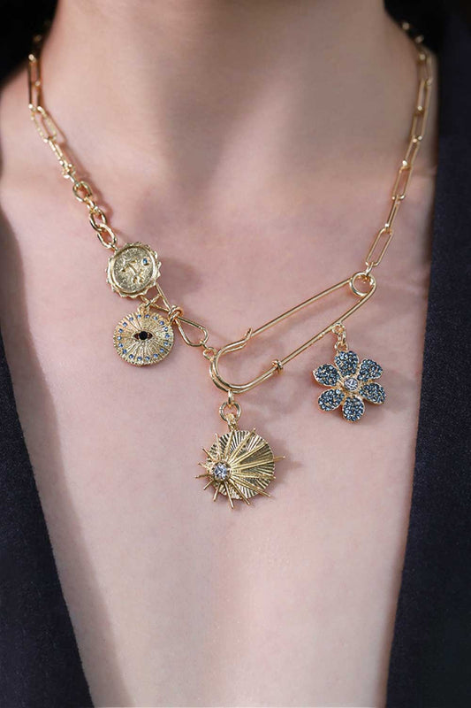 Rhinestone Flower Paperclip Chain Necklace  Necklaces- Doll Fits