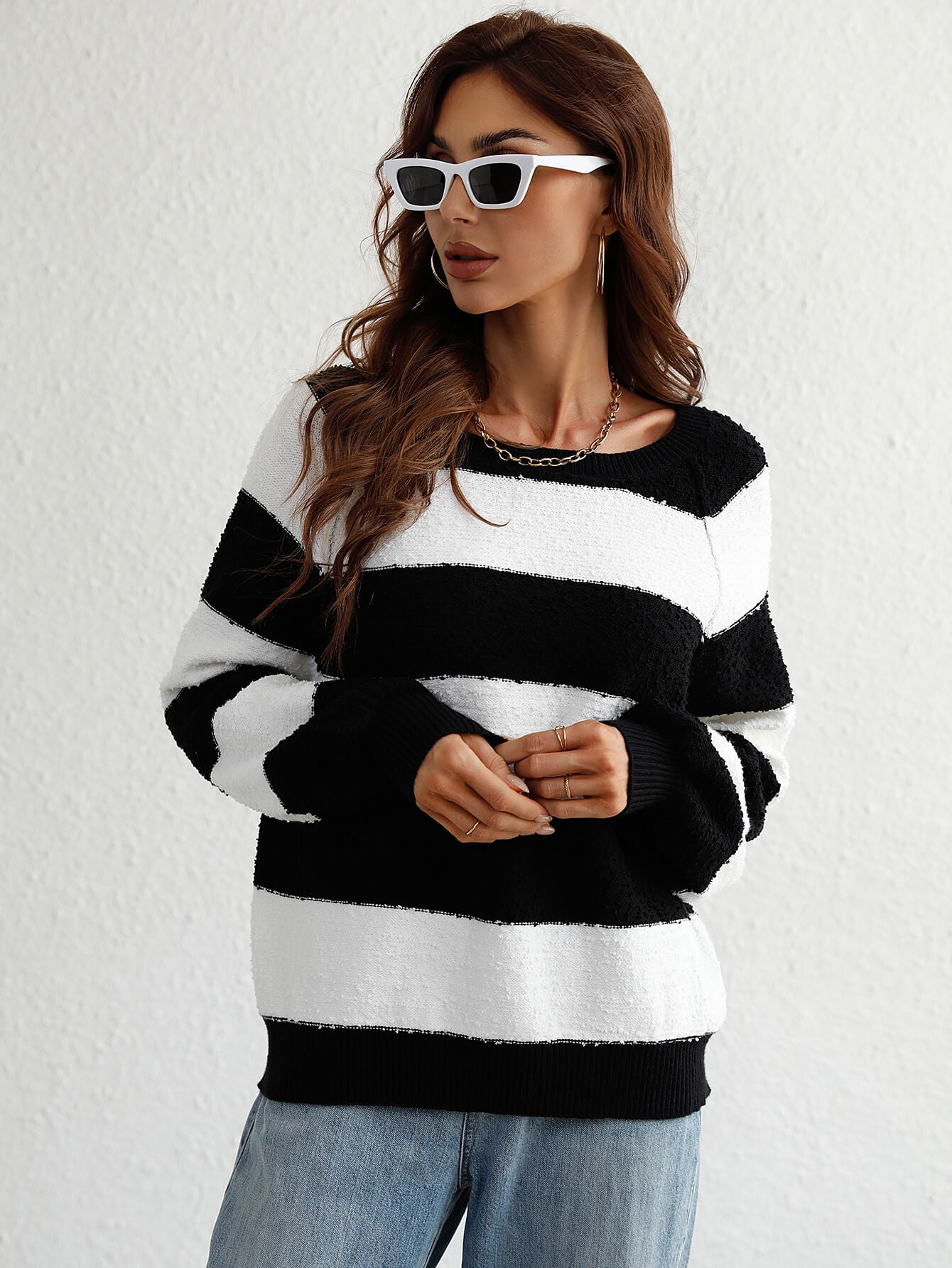 Striped Raglan Sleeve Ribbed Trim Knit Top  Shirts & Tops- Doll Fits