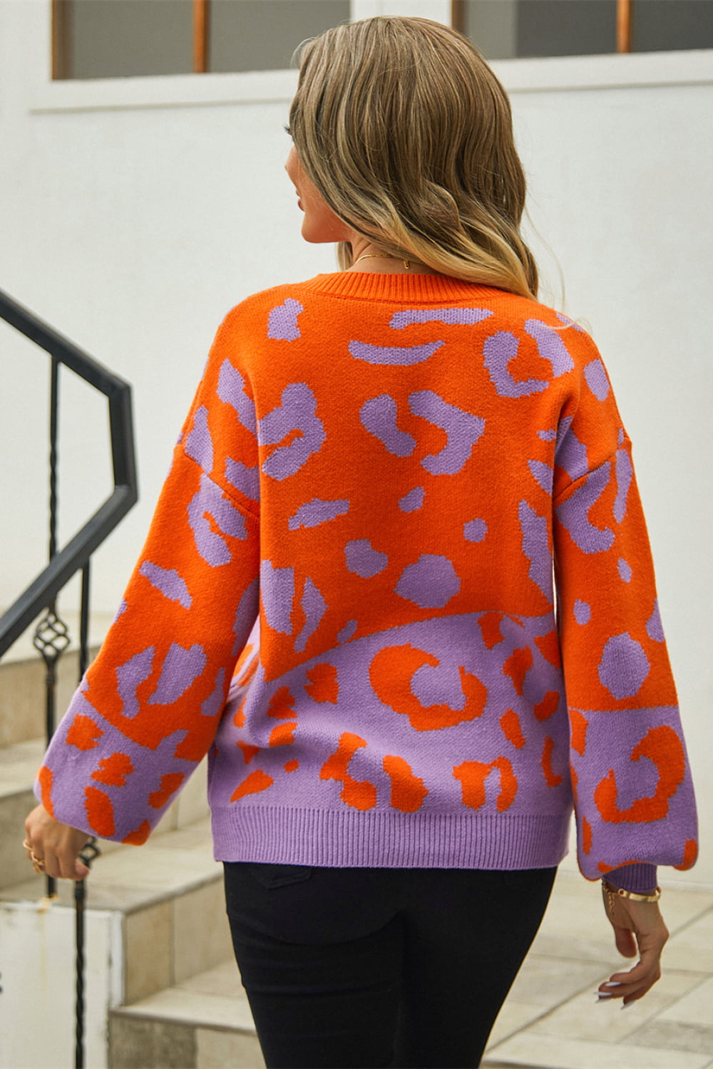 Woven Right Leopard Round Neck Dropped Shoulder Sweater  - Doll Fits