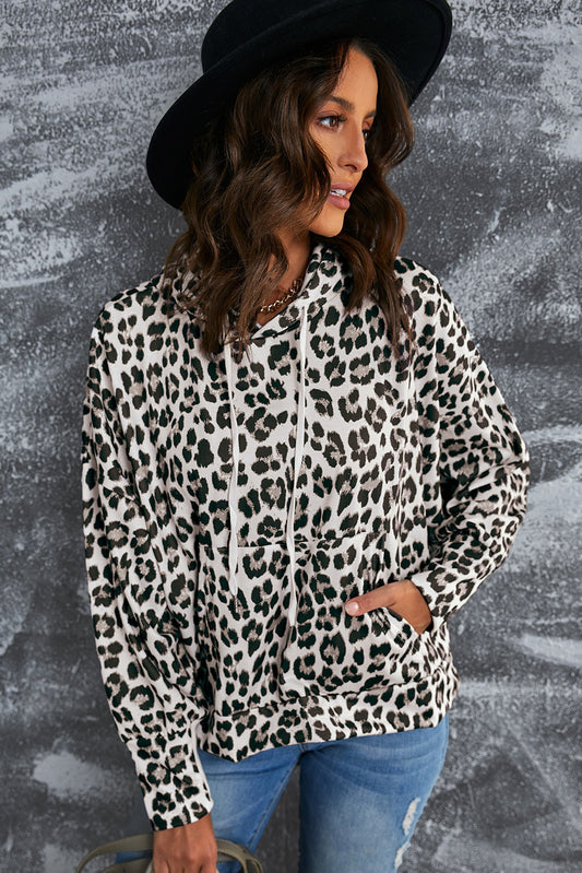 Leopard Print Drawstring Hoodie with Kangaroo Pocket  Shirts & Tops- Doll Fits