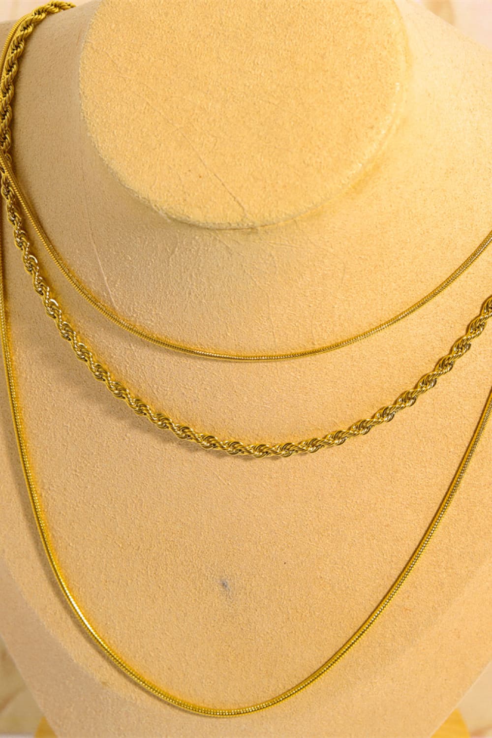 Stainless Steel 18K Gold Pleated Triple Layer Necklace  Necklaces- Doll Fits